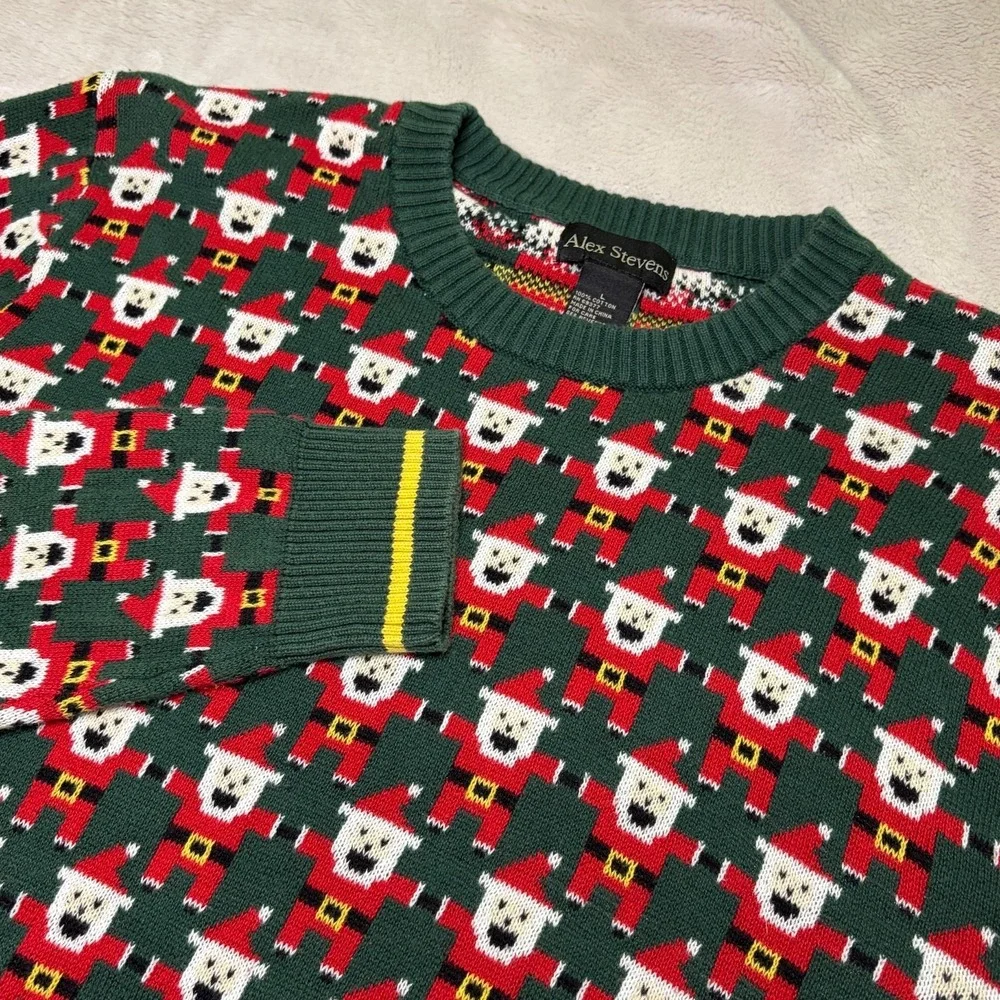 Alex Stevens Christmas Sweater Mens L Long Sleeve Cotton Pullover Santa 8 Bit